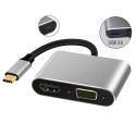 Adapter aluminiowy HUB 4w1 USB-C na 4K HDMI, VGA, USB 3.0, PD USB-C