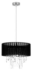 Lampa wisząca czarny abażur organza + kryształy Leda 31-84316