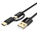 Kabel przewód USB - USB-C micro USB 1.2m 3A 2w1czarny