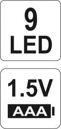 LATARKA ALUMINIOWA, 9LED, CZARNA